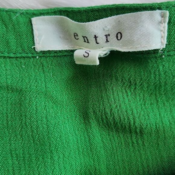 Entro -325 Anthropologie Kelly Green 3/4 Sleeve peasant blouse top Small - Picture 3 of 7